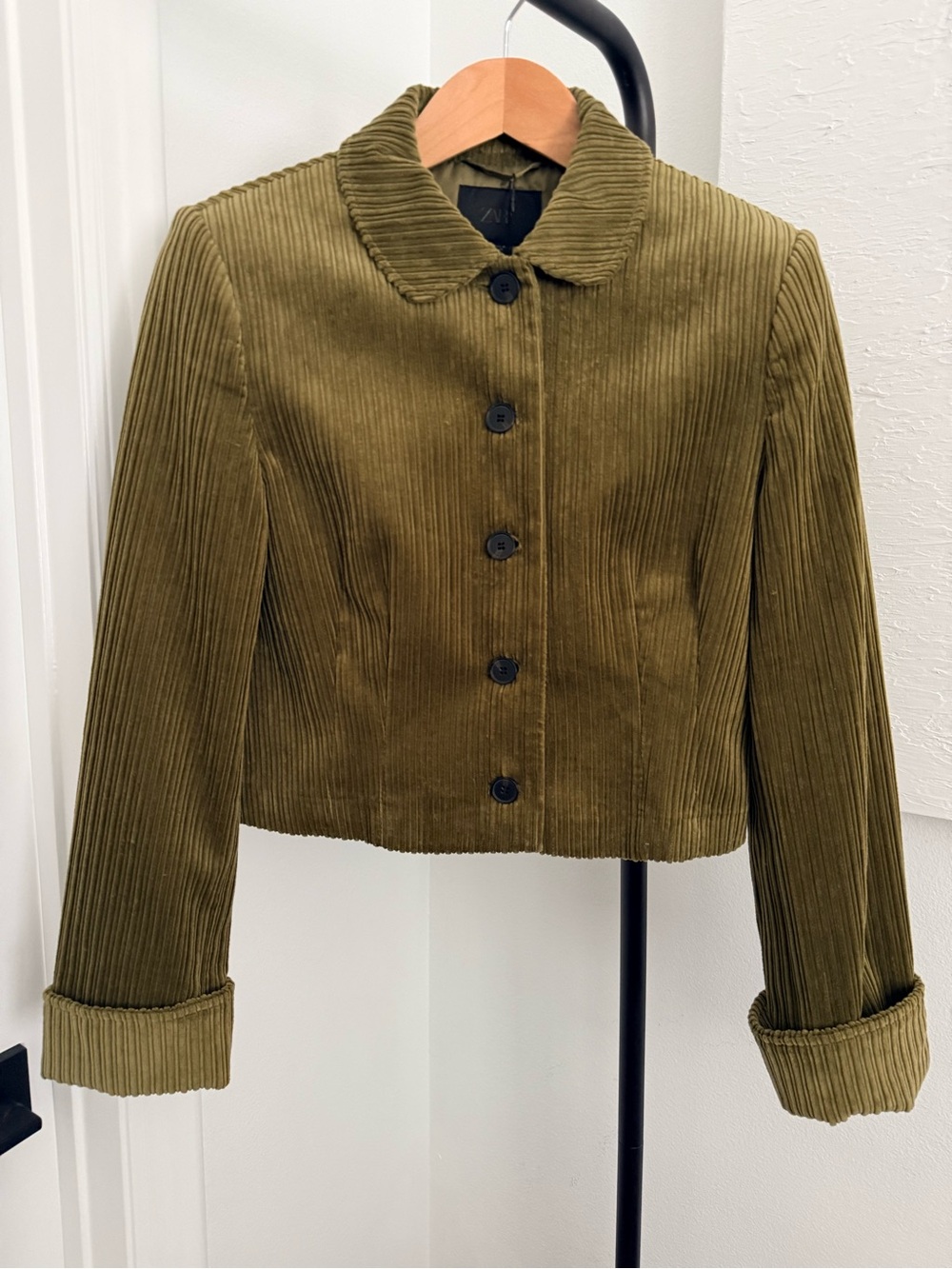Zara Olive Green Ribbed Corduroy Button Jacket